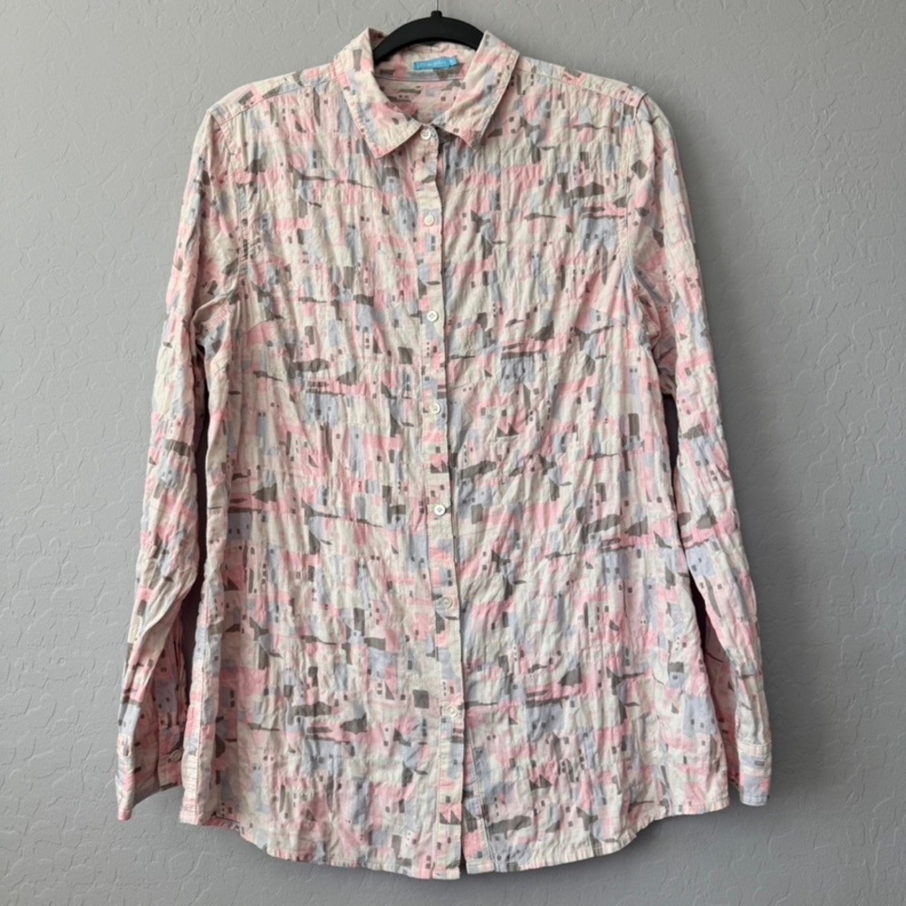 J. McLaughlin Women's Pink Abstract‎ Long Sleeve Button Up Shirt Medium